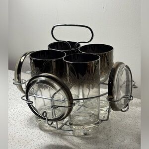 Vintage MCM high ball / coaster set with cradle